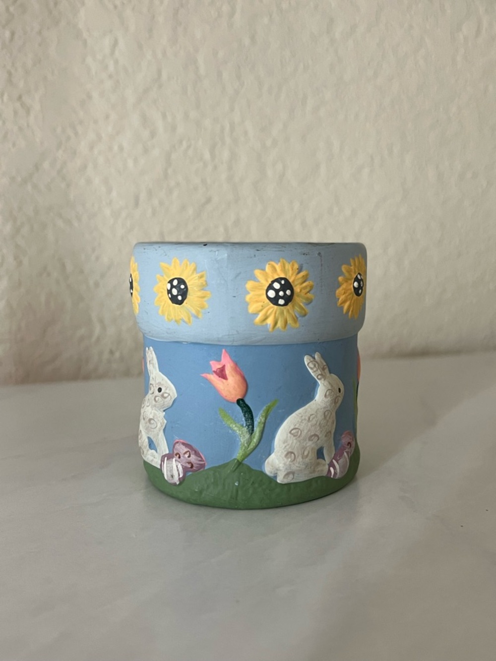 Floral Bunny Blue Decorative Ceramic Pot Easter Eggs - Picture 3 of 8